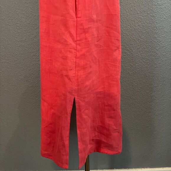 MAJE CUTOUT TWISTED BACK 100% LINEN MIDI BUTTON UP SHIRT DRESS in HIBISCUS  - 38 - Picture 10 of 15